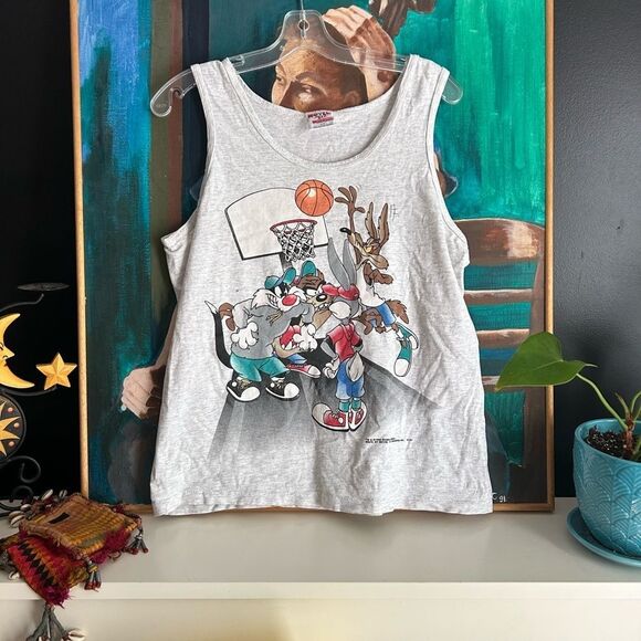 Vintage 1994 Graphic Tank Top - Warner Bros Basketball - Men's M Single Stitch - Picture 2 of 16